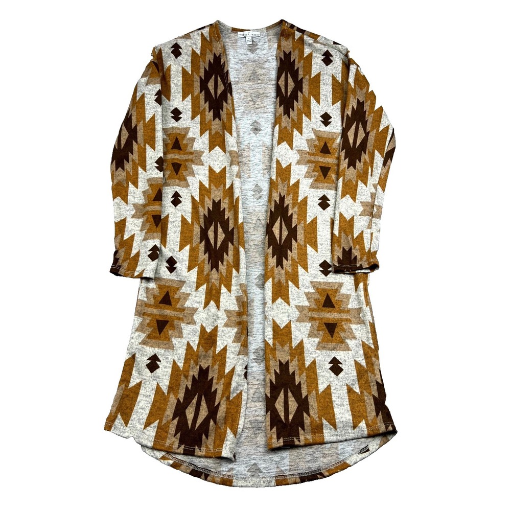 AOP Moa Moa Cardigan Sweater Womens Small Multicolor Aztec Print Tight Knit